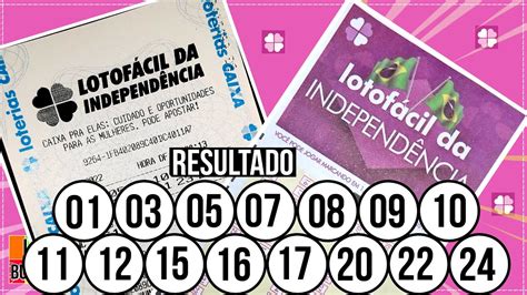 Últimos resultados da Lotofácil da Independência .